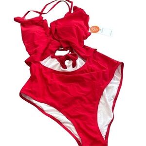 Stylish Red charmo One Piece Swimsuit strappy women’s suit nwt large spf 50
